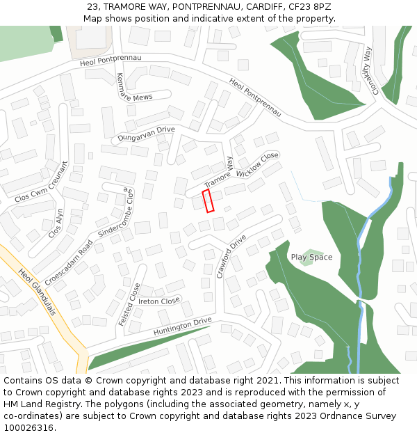 23, TRAMORE WAY, PONTPRENNAU, CARDIFF, CF23 8PZ: Location map and indicative extent of plot