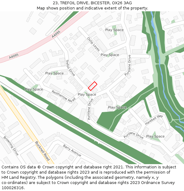 23, TREFOIL DRIVE, BICESTER, OX26 3AG: Location map and indicative extent of plot