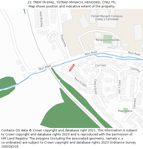 23, TREM YR EFAIL, YSTRAD MYNACH, HENGOED, CF82 7FL: Location map and indicative extent of plot