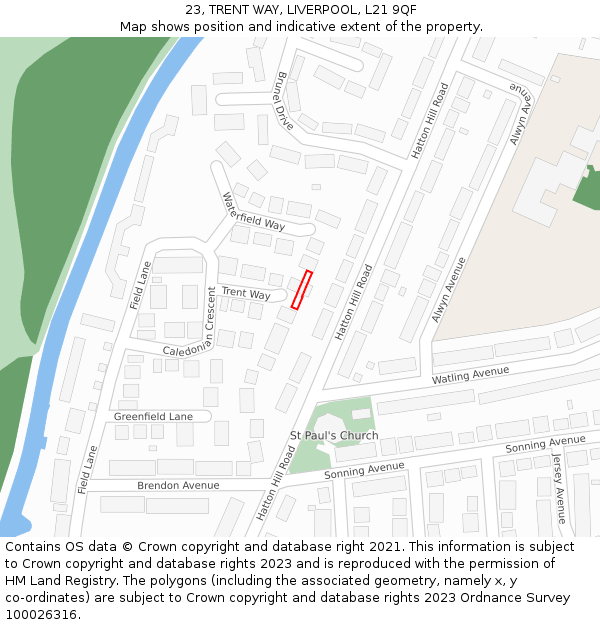 23, TRENT WAY, LIVERPOOL, L21 9QF: Location map and indicative extent of plot