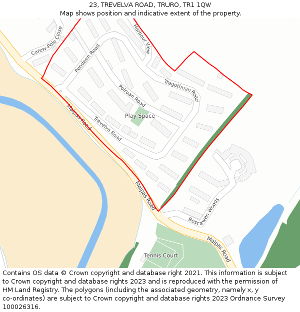 23, TREVELVA ROAD, TRURO, TR1 1QW: Location map and indicative extent of plot