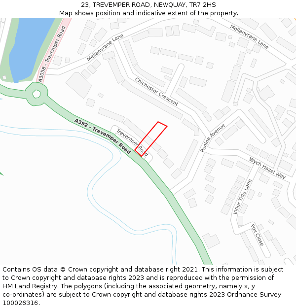 23, TREVEMPER ROAD, NEWQUAY, TR7 2HS: Location map and indicative extent of plot