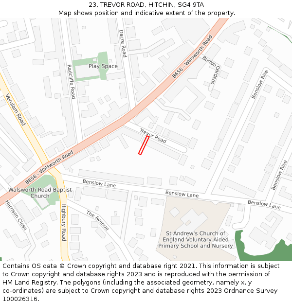 23, TREVOR ROAD, HITCHIN, SG4 9TA: Location map and indicative extent of plot