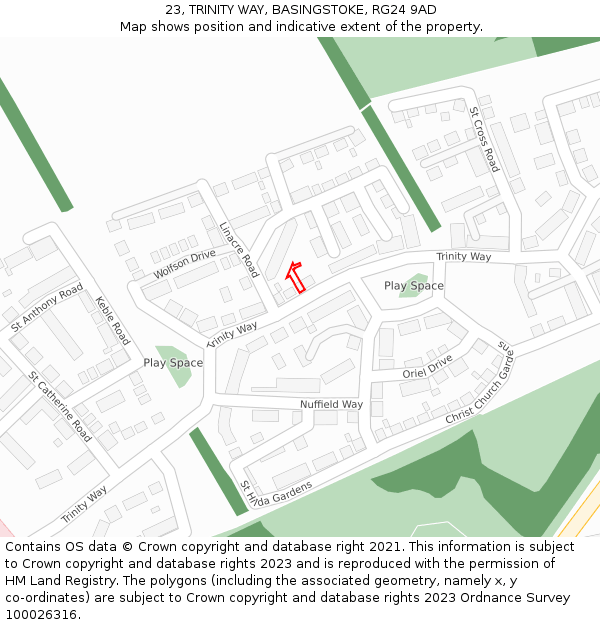 23, TRINITY WAY, BASINGSTOKE, RG24 9AD: Location map and indicative extent of plot