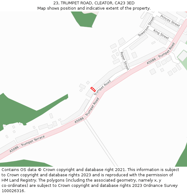 23, TRUMPET ROAD, CLEATOR, CA23 3ED: Location map and indicative extent of plot