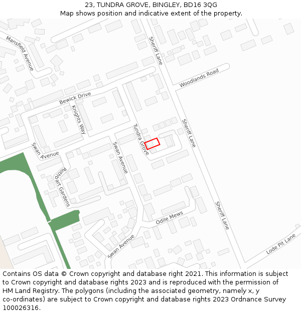 23, TUNDRA GROVE, BINGLEY, BD16 3QG: Location map and indicative extent of plot