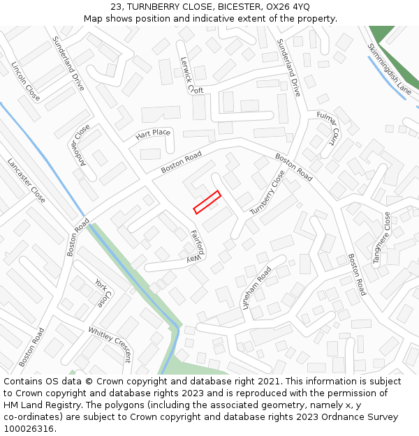 23, TURNBERRY CLOSE, BICESTER, OX26 4YQ: Location map and indicative extent of plot