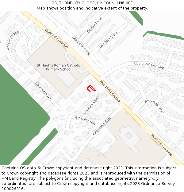 23, TURNBURY CLOSE, LINCOLN, LN6 0FE: Location map and indicative extent of plot