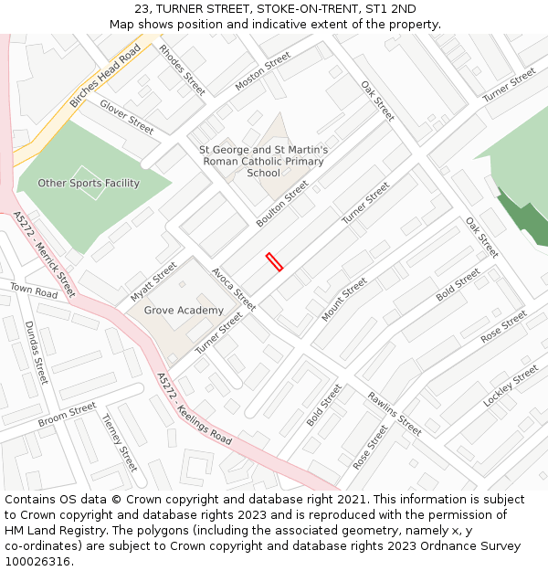 23, TURNER STREET, STOKE-ON-TRENT, ST1 2ND: Location map and indicative extent of plot