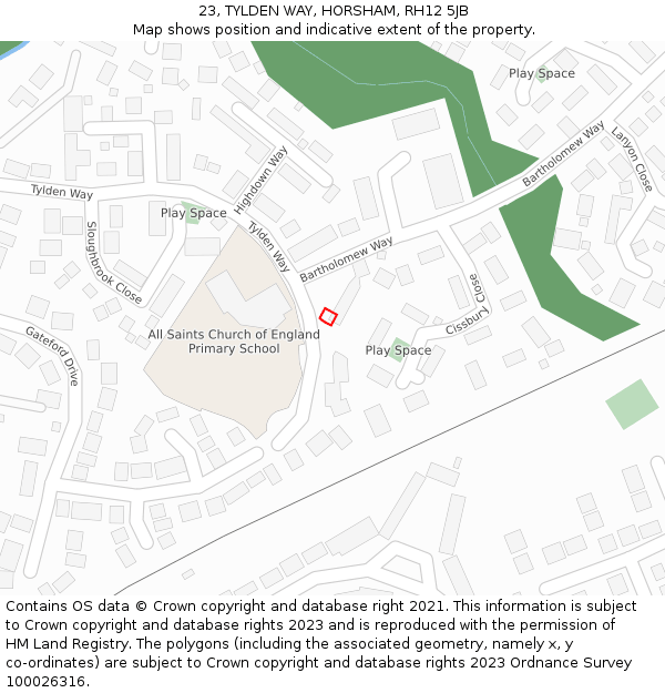 23, TYLDEN WAY, HORSHAM, RH12 5JB: Location map and indicative extent of plot