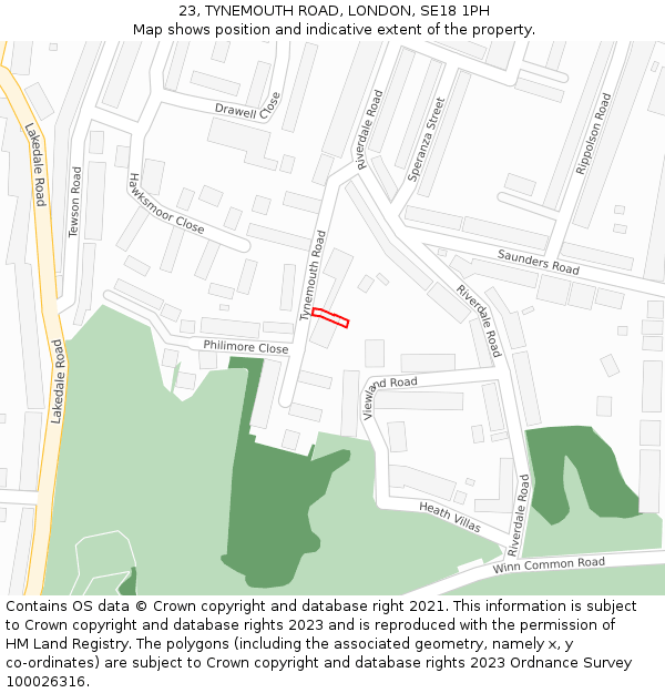 23, TYNEMOUTH ROAD, LONDON, SE18 1PH: Location map and indicative extent of plot