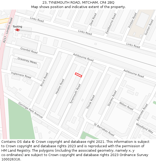 23, TYNEMOUTH ROAD, MITCHAM, CR4 2BQ: Location map and indicative extent of plot