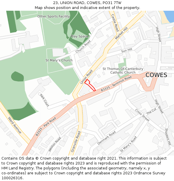 23, UNION ROAD, COWES, PO31 7TW: Location map and indicative extent of plot