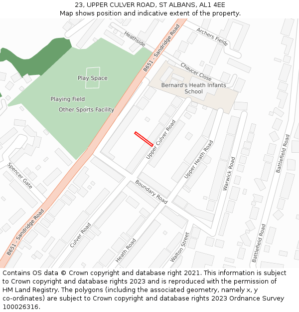23, UPPER CULVER ROAD, ST ALBANS, AL1 4EE: Location map and indicative extent of plot