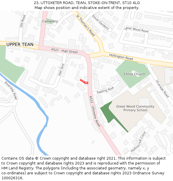 23, UTTOXETER ROAD, TEAN, STOKE-ON-TRENT, ST10 4LG: Location map and indicative extent of plot