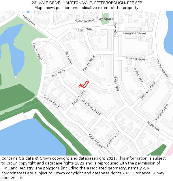 23, VALE DRIVE, HAMPTON VALE, PETERBOROUGH, PE7 8EP: Location map and indicative extent of plot