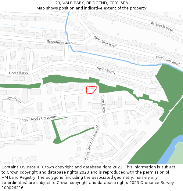 23, VALE PARK, BRIDGEND, CF31 5EA: Location map and indicative extent of plot
