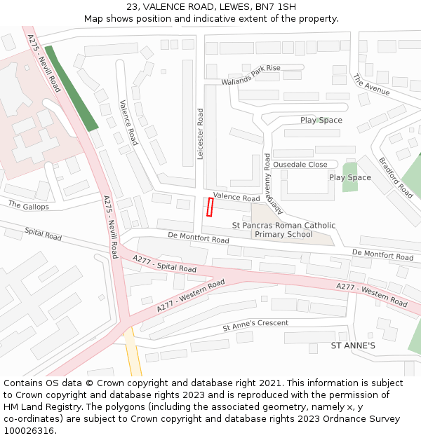 23, VALENCE ROAD, LEWES, BN7 1SH: Location map and indicative extent of plot