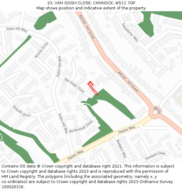 23, VAN GOGH CLOSE, CANNOCK, WS11 7GP: Location map and indicative extent of plot