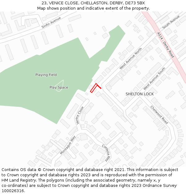 23, VENICE CLOSE, CHELLASTON, DERBY, DE73 5BX: Location map and indicative extent of plot