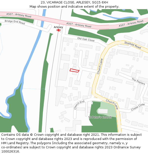 23, VICARAGE CLOSE, ARLESEY, SG15 6XH: Location map and indicative extent of plot