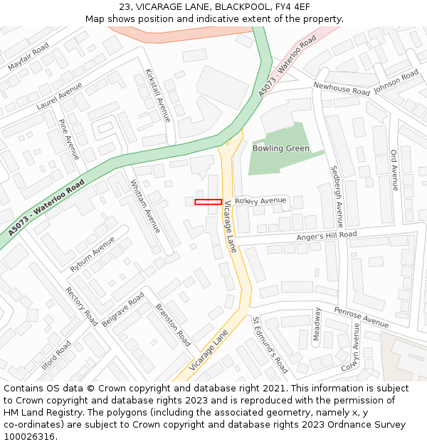 23, VICARAGE LANE, BLACKPOOL, FY4 4EF: Location map and indicative extent of plot
