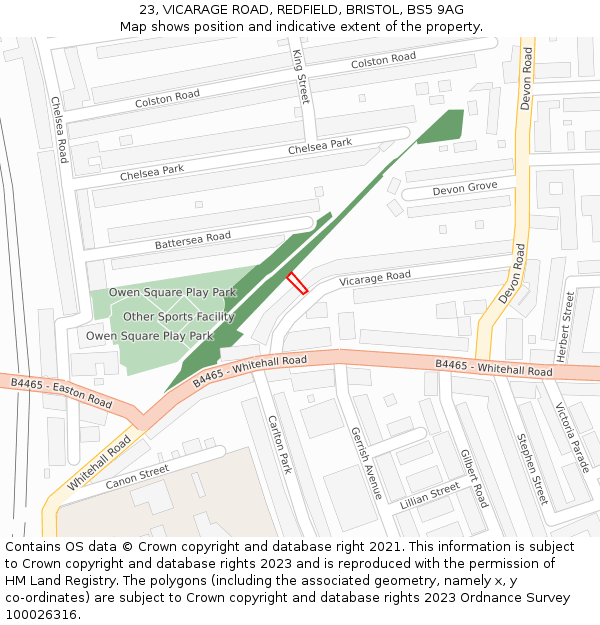23, VICARAGE ROAD, REDFIELD, BRISTOL, BS5 9AG: Location map and indicative extent of plot