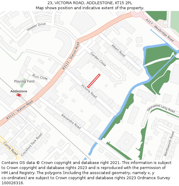 23, VICTORIA ROAD, ADDLESTONE, KT15 2PL: Location map and indicative extent of plot