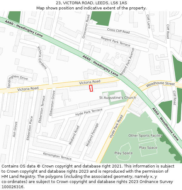 23, VICTORIA ROAD, LEEDS, LS6 1AS: Location map and indicative extent of plot