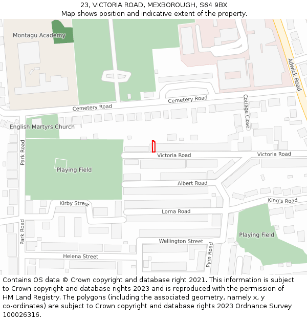 23, VICTORIA ROAD, MEXBOROUGH, S64 9BX: Location map and indicative extent of plot