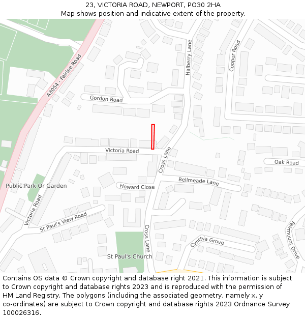 23, VICTORIA ROAD, NEWPORT, PO30 2HA: Location map and indicative extent of plot
