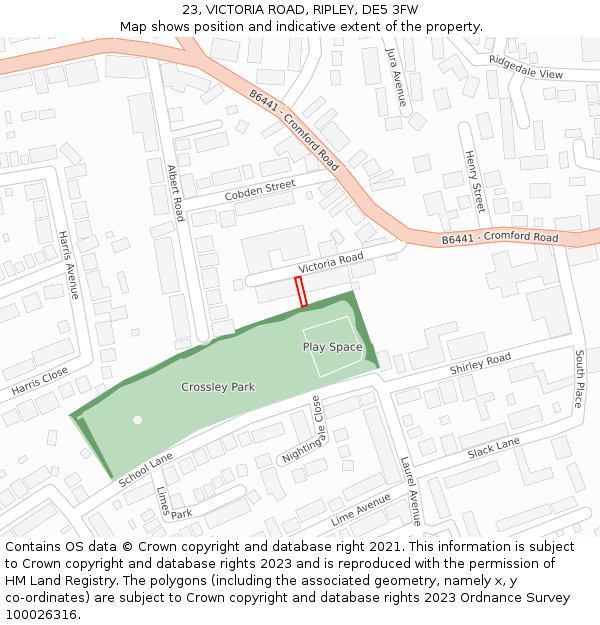 23, VICTORIA ROAD, RIPLEY, DE5 3FW: Location map and indicative extent of plot