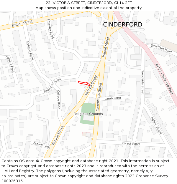 23, VICTORIA STREET, CINDERFORD, GL14 2ET: Location map and indicative extent of plot