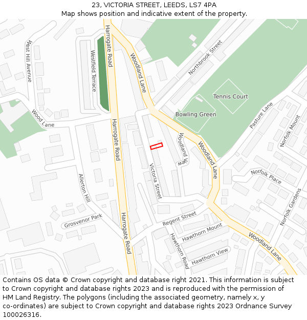 23, VICTORIA STREET, LEEDS, LS7 4PA: Location map and indicative extent of plot