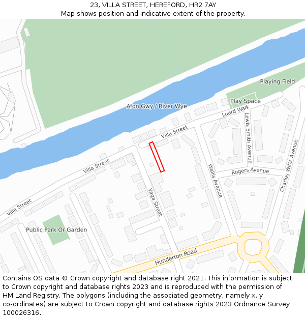 23, VILLA STREET, HEREFORD, HR2 7AY: Location map and indicative extent of plot