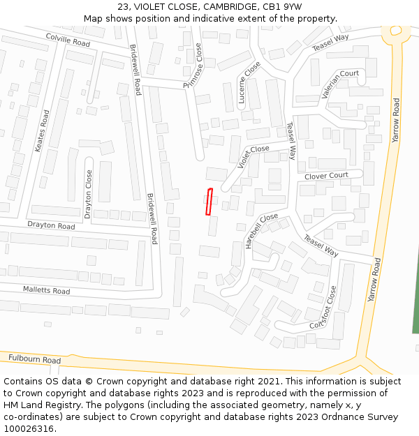 23, VIOLET CLOSE, CAMBRIDGE, CB1 9YW: Location map and indicative extent of plot
