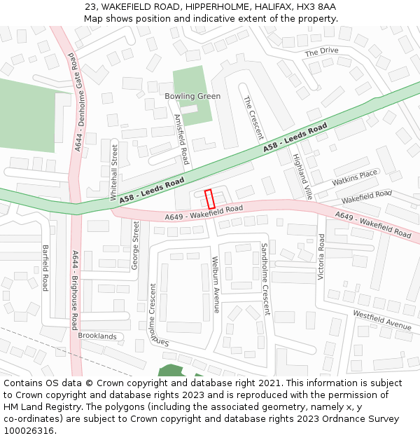 23, WAKEFIELD ROAD, HIPPERHOLME, HALIFAX, HX3 8AA: Location map and indicative extent of plot