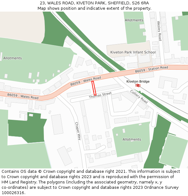 23, WALES ROAD, KIVETON PARK, SHEFFIELD, S26 6RA: Location map and indicative extent of plot