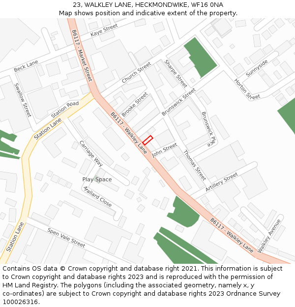 23, WALKLEY LANE, HECKMONDWIKE, WF16 0NA: Location map and indicative extent of plot