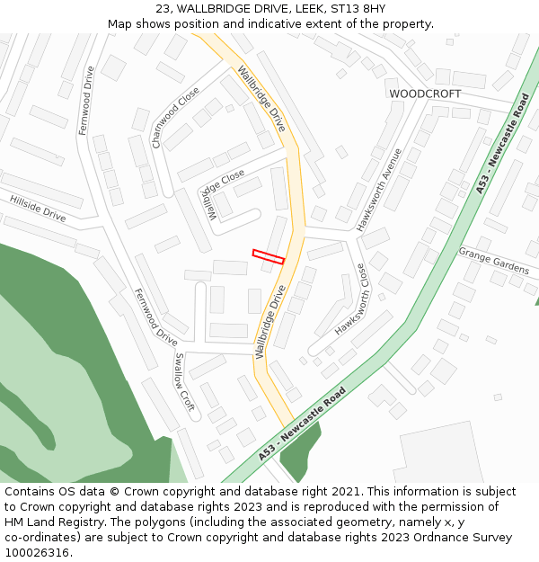 23, WALLBRIDGE DRIVE, LEEK, ST13 8HY: Location map and indicative extent of plot