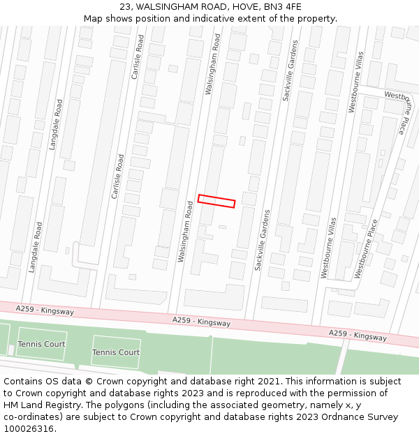23, WALSINGHAM ROAD, HOVE, BN3 4FE: Location map and indicative extent of plot