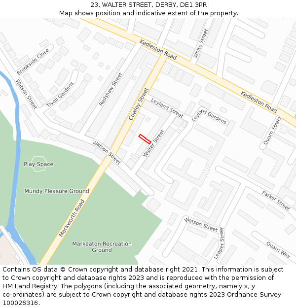 23, WALTER STREET, DERBY, DE1 3PR: Location map and indicative extent of plot