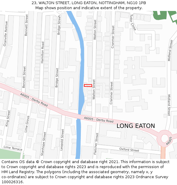 23, WALTON STREET, LONG EATON, NOTTINGHAM, NG10 1PB: Location map and indicative extent of plot
