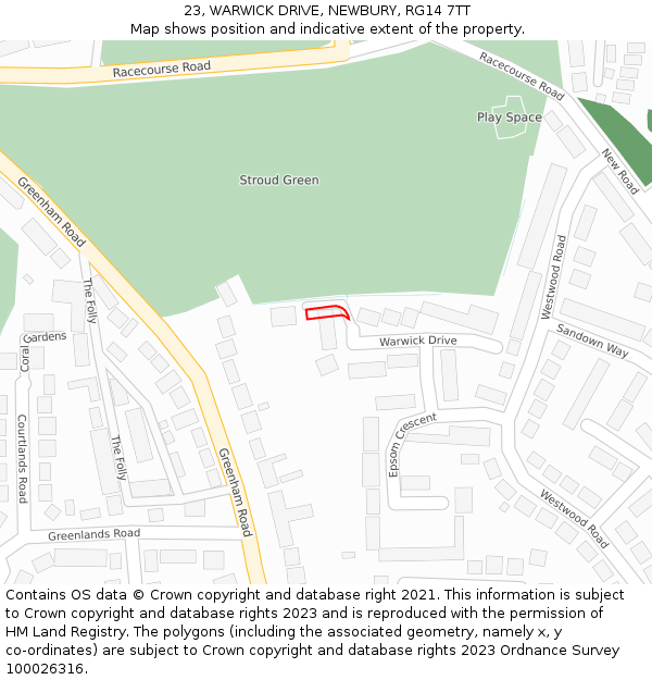 23, WARWICK DRIVE, NEWBURY, RG14 7TT: Location map and indicative extent of plot