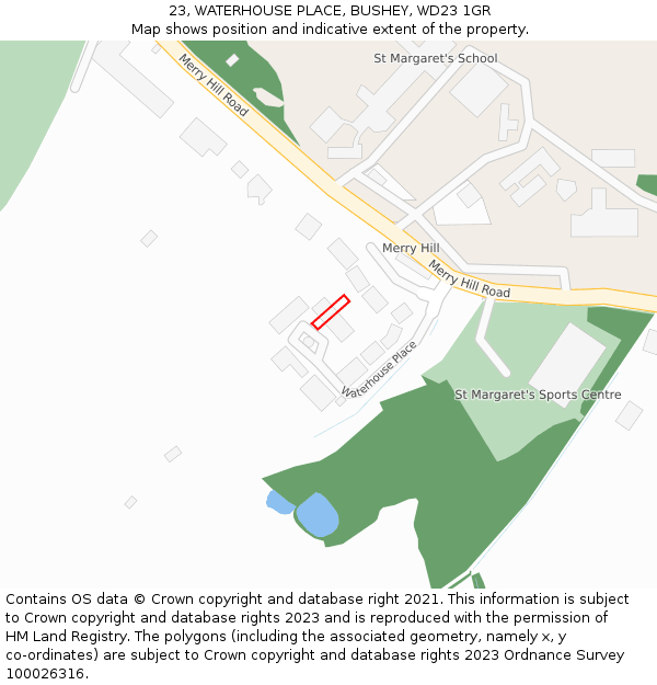 23, WATERHOUSE PLACE, BUSHEY, WD23 1GR: Location map and indicative extent of plot
