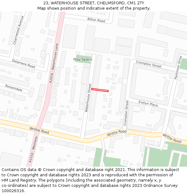 23, WATERHOUSE STREET, CHELMSFORD, CM1 2TY: Location map and indicative extent of plot