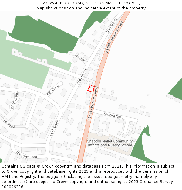 23, WATERLOO ROAD, SHEPTON MALLET, BA4 5HQ: Location map and indicative extent of plot