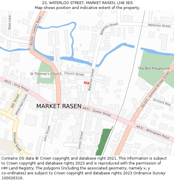 23, WATERLOO STREET, MARKET RASEN, LN8 3ES: Location map and indicative extent of plot
