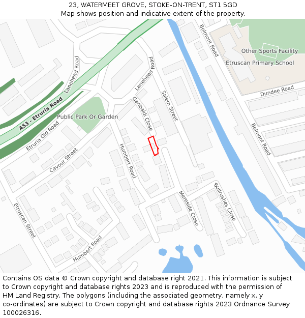 23, WATERMEET GROVE, STOKE-ON-TRENT, ST1 5GD: Location map and indicative extent of plot