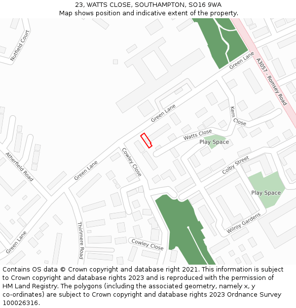 23, WATTS CLOSE, SOUTHAMPTON, SO16 9WA: Location map and indicative extent of plot